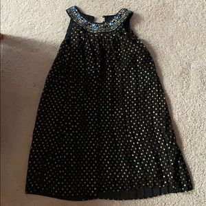 Black/Gold Print Dress With Beaded Neckline